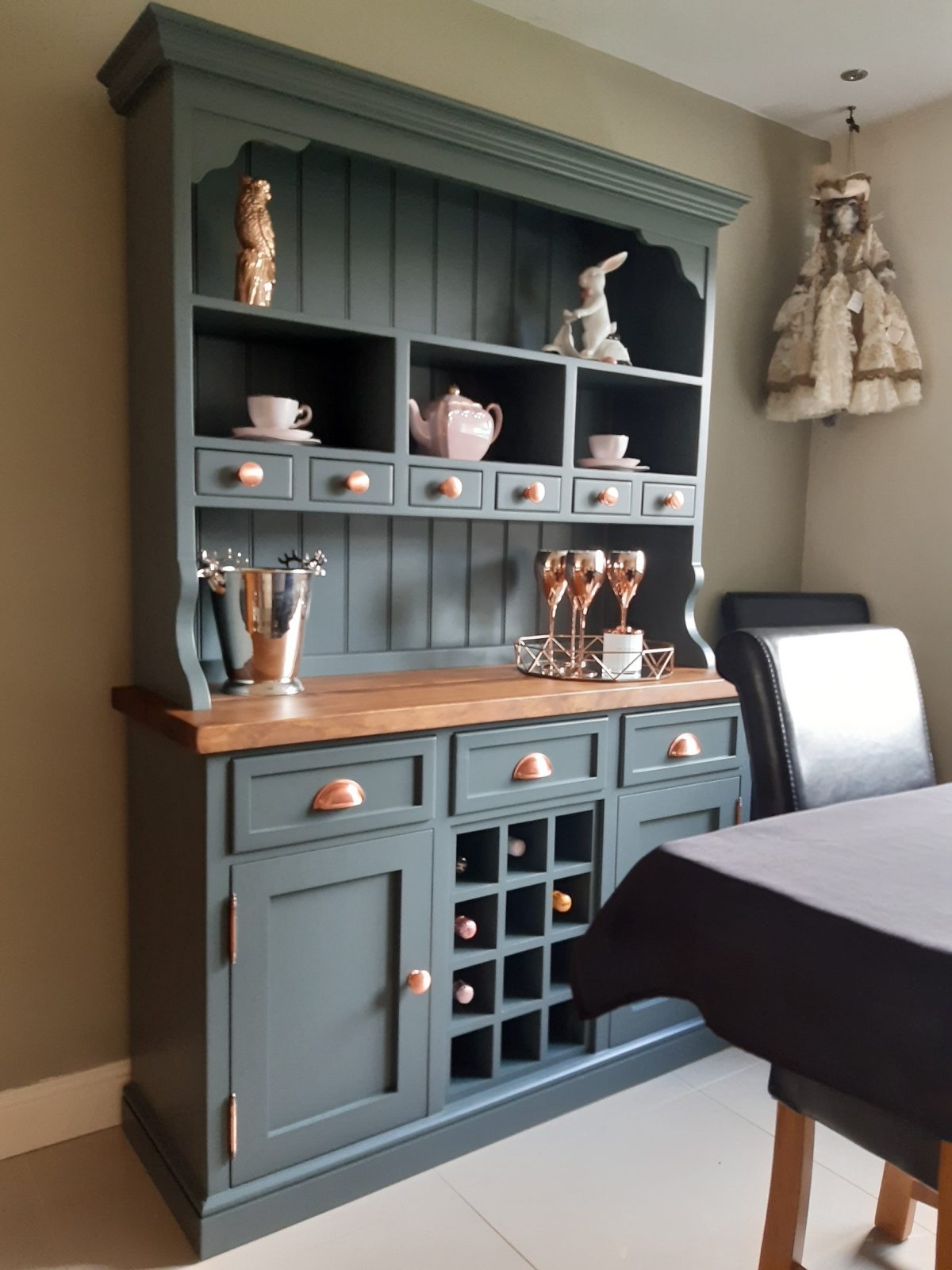 130cm Shaped Dresser & Wine Rack - Farmhouse Furniture