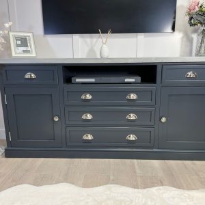 6ft Classic tall tv stand railings grey wash 5